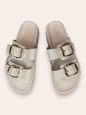 Greystone Vivienne Creme Leather Slide Sandals Size 8 NIB